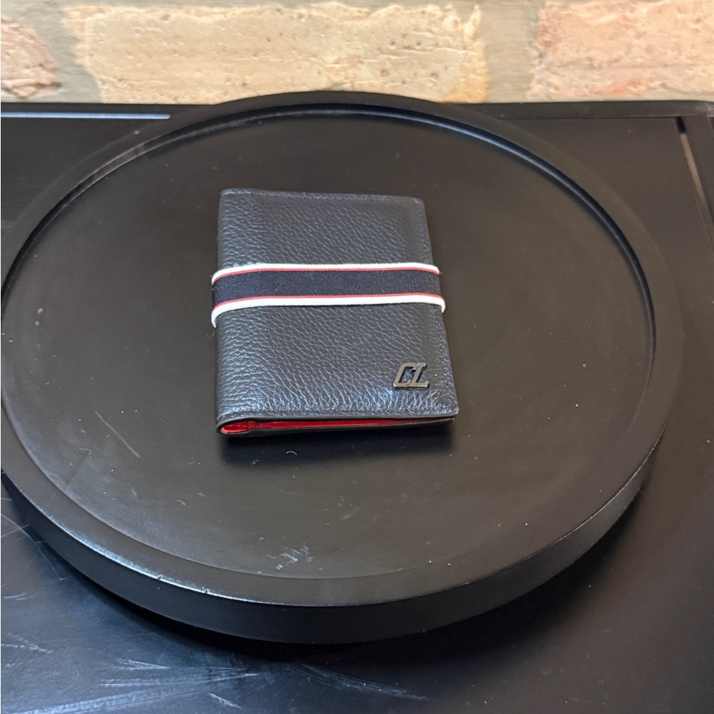 Christian Louboutin Black Leather Wallet with Red/White Stripes